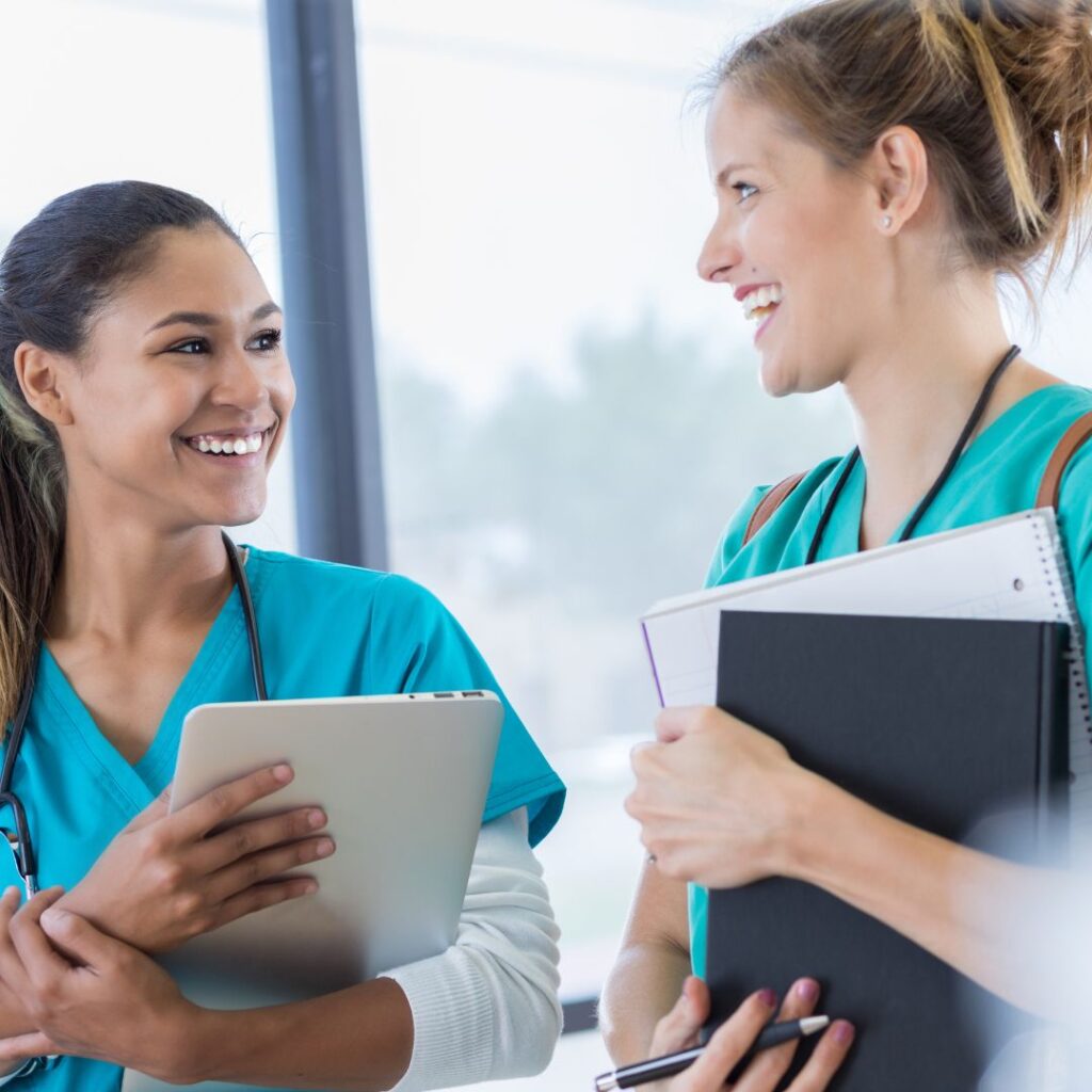two nursing students talking