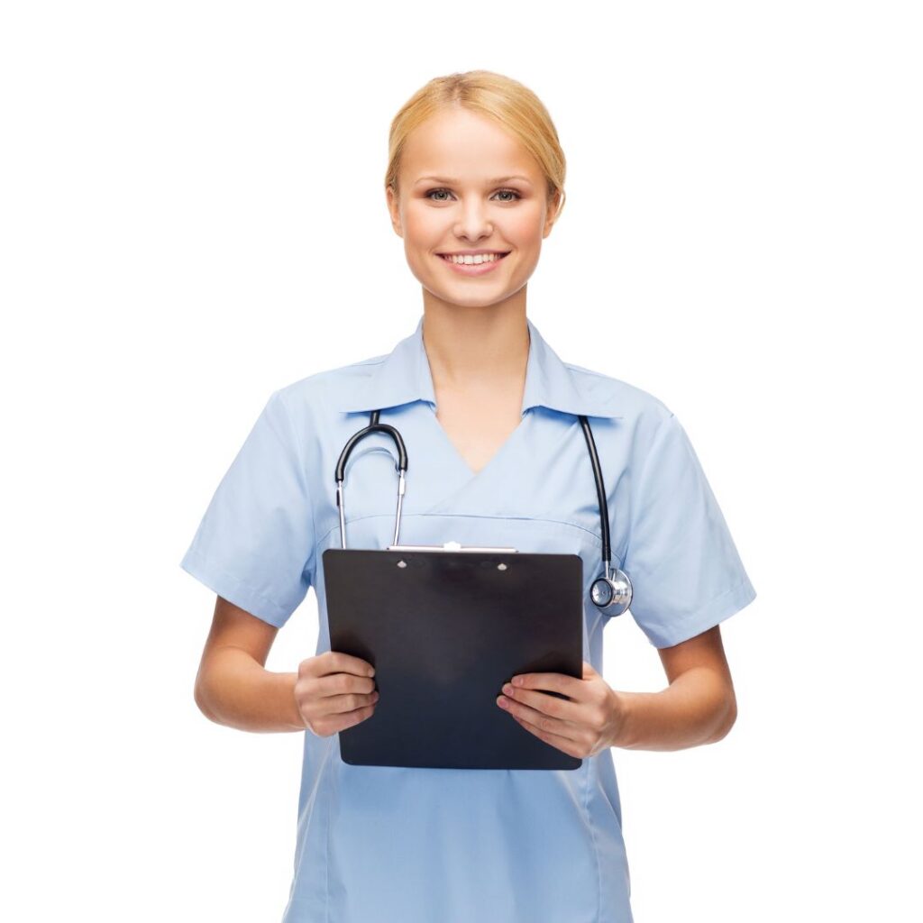 nursing student with clipboard