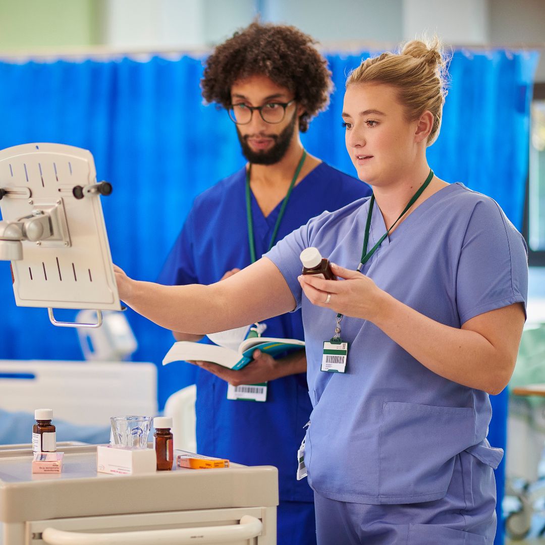 nurse checking a medication
