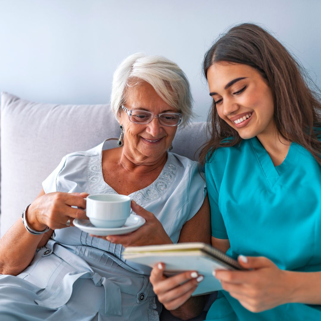 A nurse with a patient. 