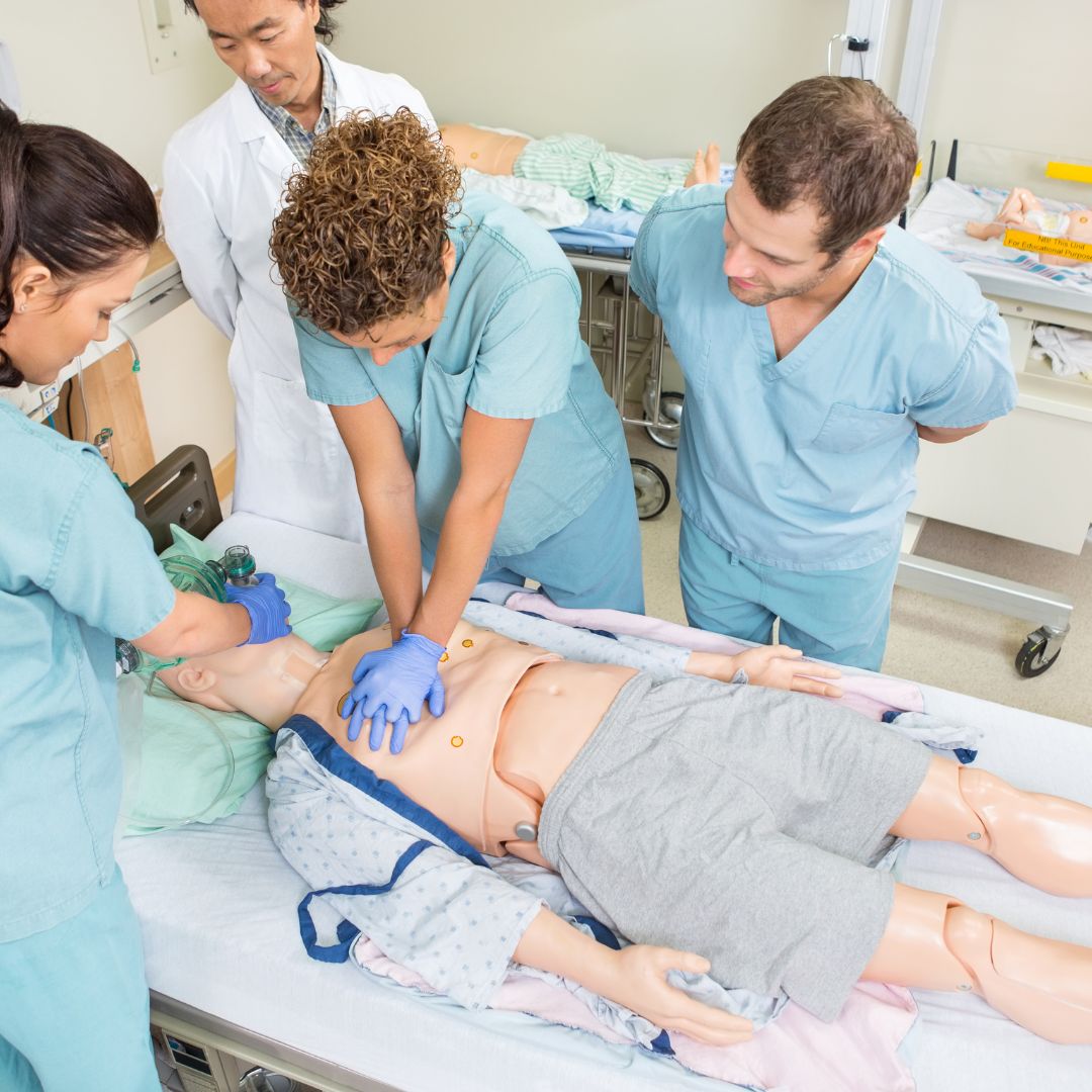 A nurse performing CPR.