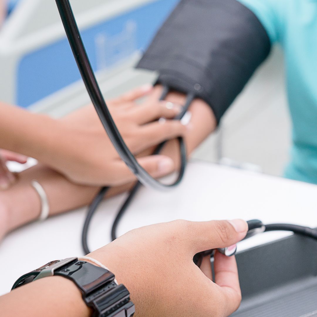 A nurse with a patient. 