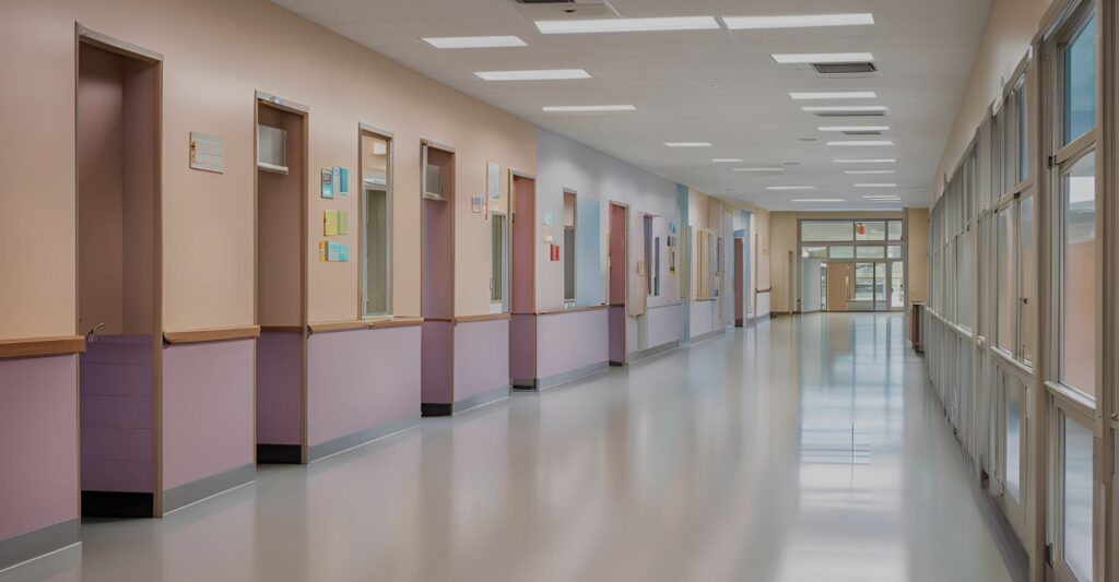 Empty hallway in a medical setting