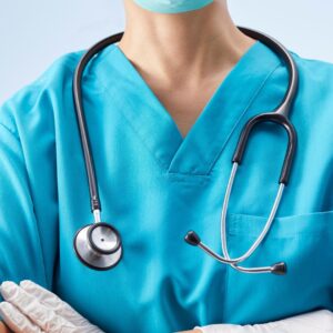 Nurse with gloves & mask on