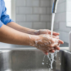 patient care technician washing their hands